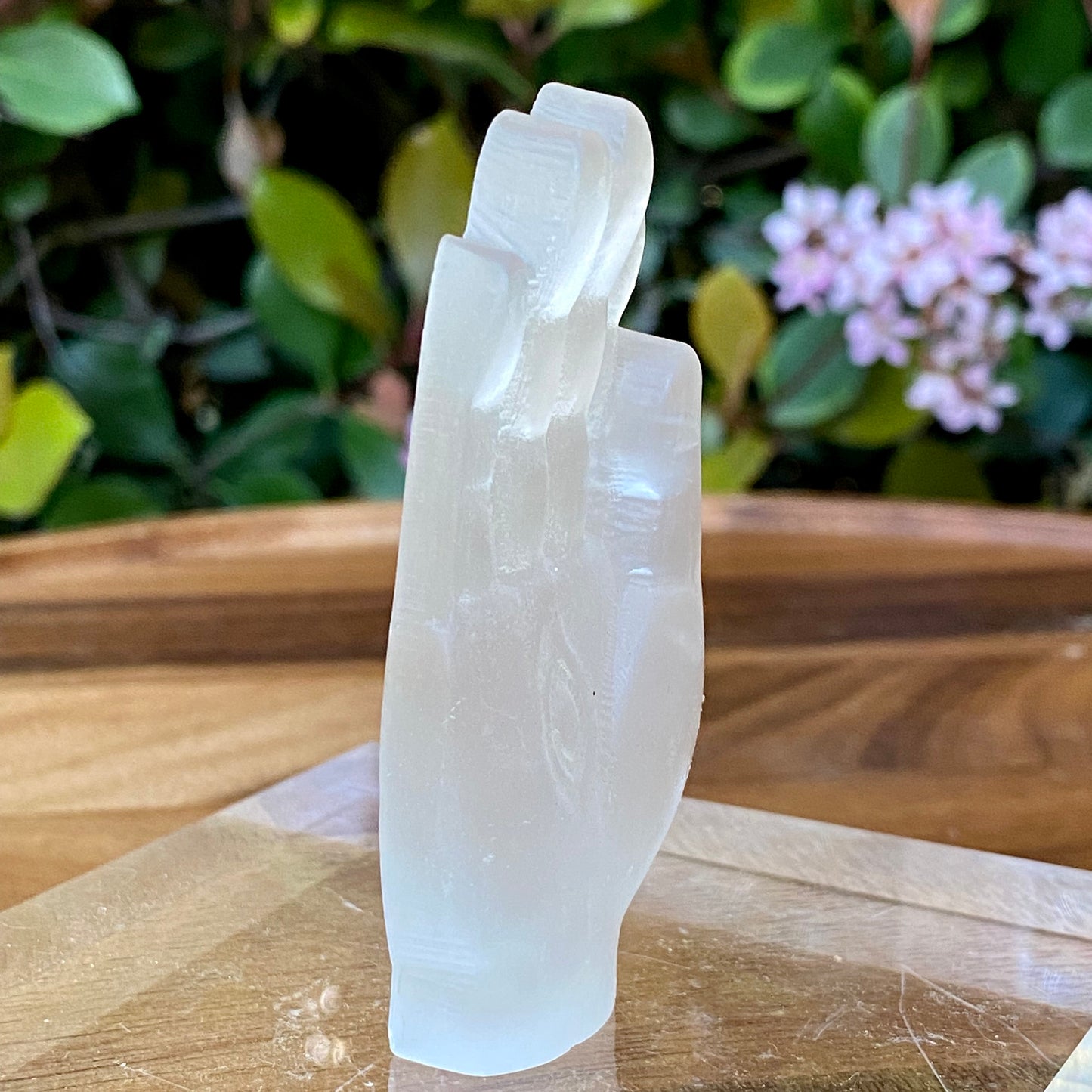 Selenite Hamsa Healing Crystal- Palm Stone: Spiritual Wellness, Meditation, Chakra Balancing, Energy Cleansing- Home Decor Gift Mother's Day