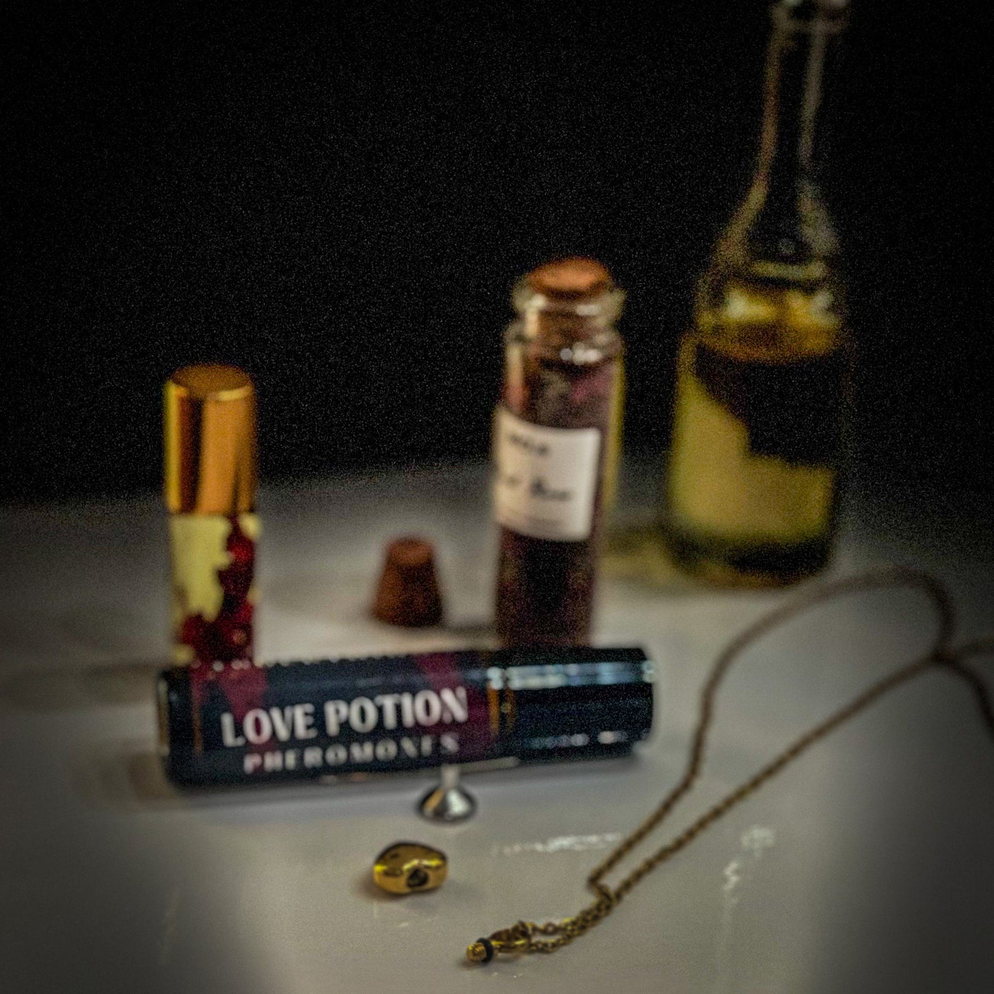 Love Potion Perfume Necklace- Amulet Heart Locket Talisman to Attract Him, Pheromone Oil Ritual Gold Spell Charm, Law of Attraction Manifest