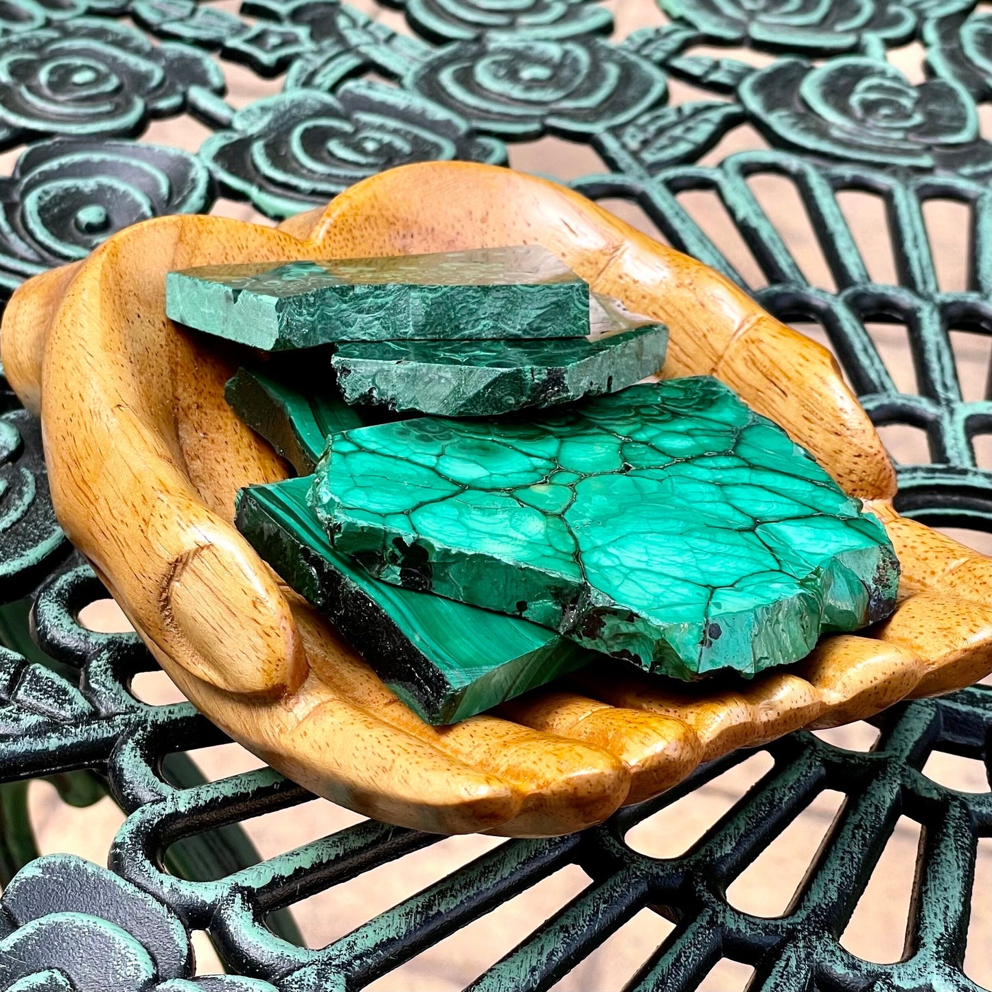 Malachite Slabs, Raw Slice Malachite, Green Crystal Protection Travel Stone Wealth Luck Health