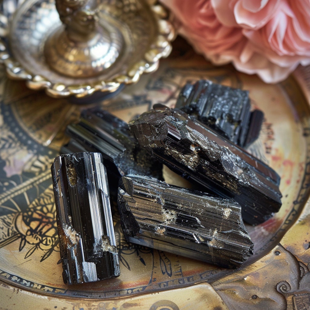 rough black tourmaline crystals, raw, natural for grounding and protection- root chakra