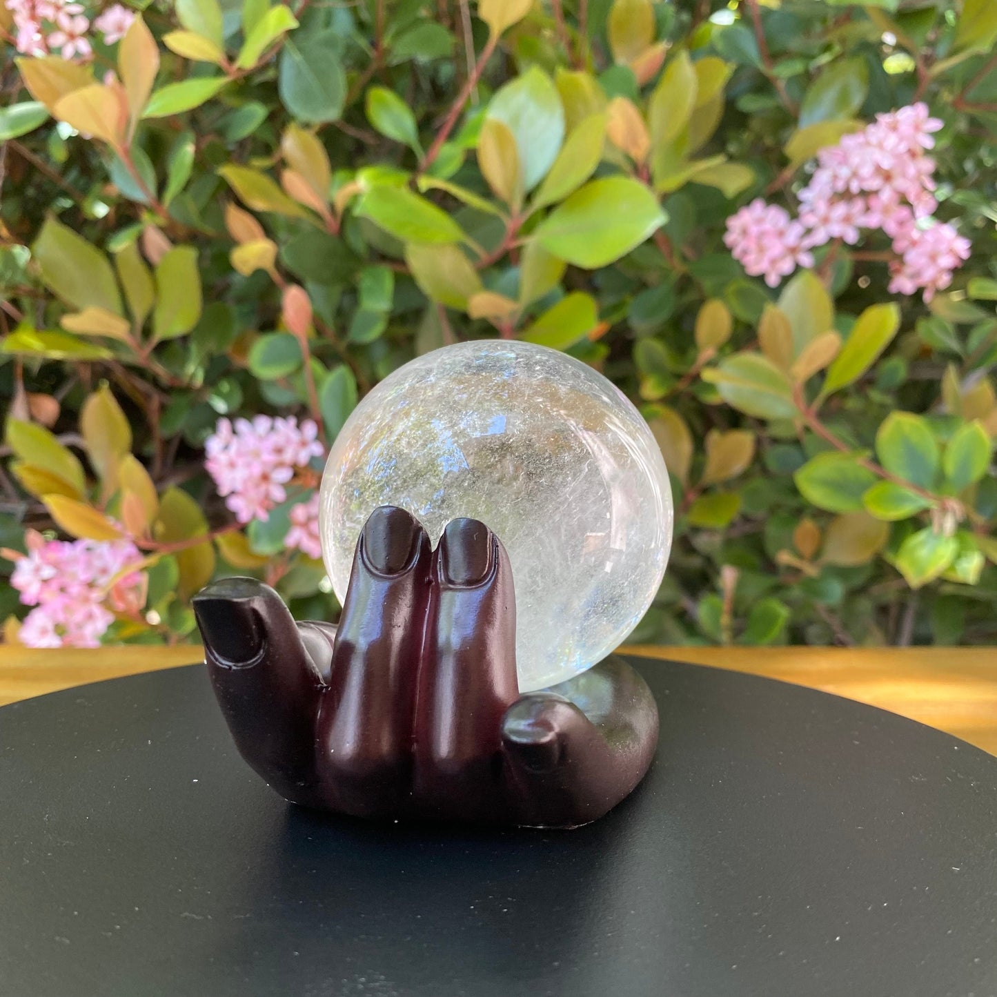 Hand Shaped Display Dish- Hand Carved Polished Dark Wood Crystal Ball Holder, Palm Tarot Card Altar Bowl, Collector Stand- Unique Home Decor