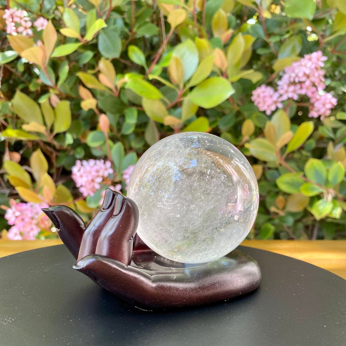 Hand Shaped Display Dish- Hand Carved Polished Dark Wood Crystal Ball Holder, Palm Tarot Card Altar Bowl, Collector Stand- Unique Home Decor