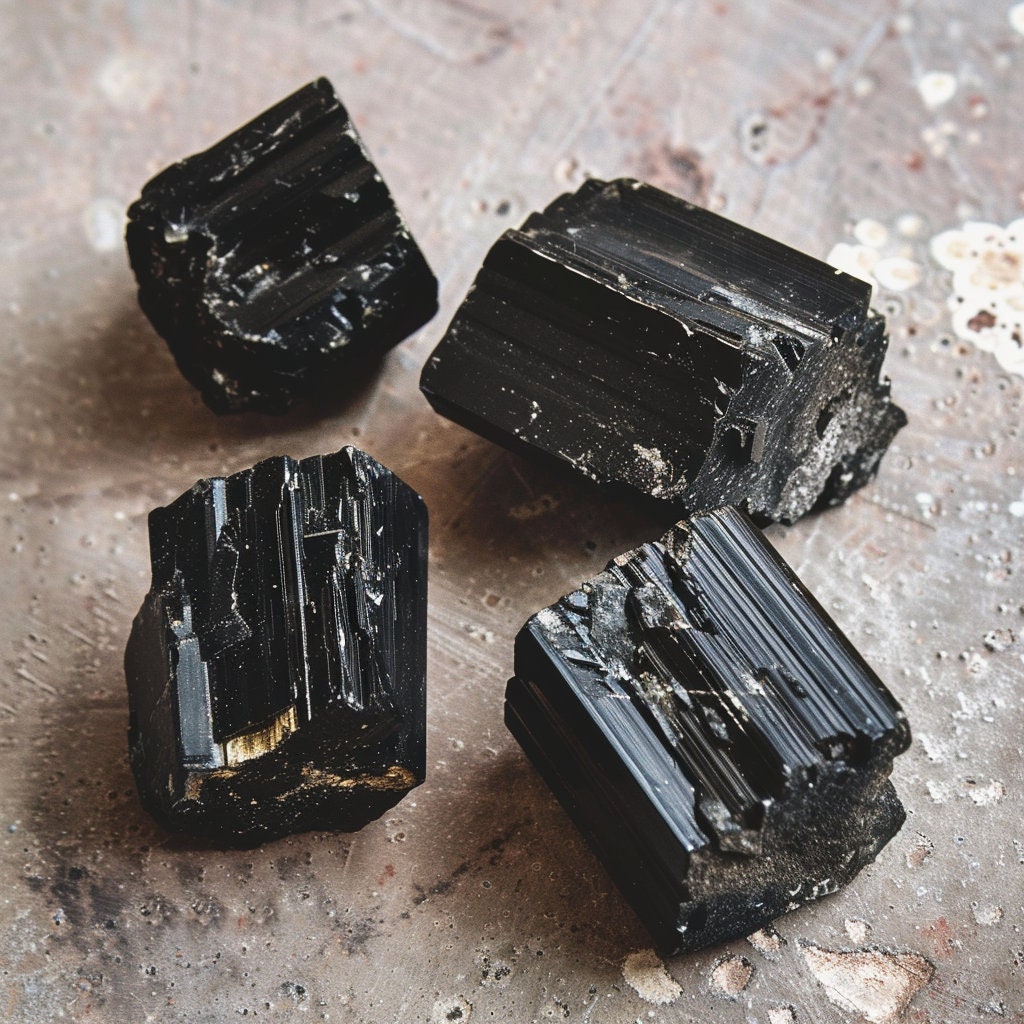 rough black tourmaline crystals, raw, natural for grounding and protection- root chakra