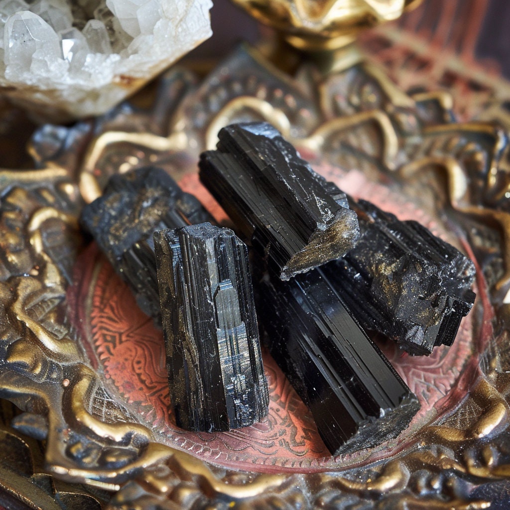 rough black tourmaline crystals, raw, natural for grounding and protection- root chakra