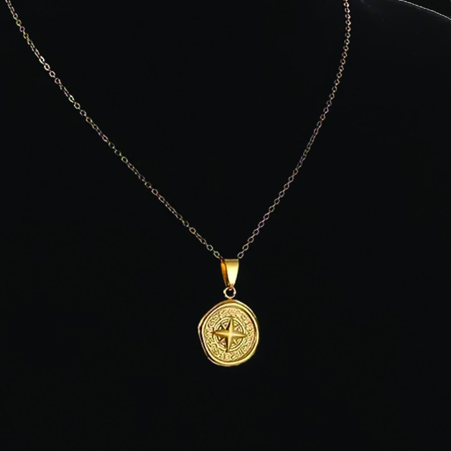 Compass Pendant Necklace in Gold, Silver- Stamped Jewelry Vintage Compass Necklace Talisman for Intuition, Inner Power, Spiritual Guidance