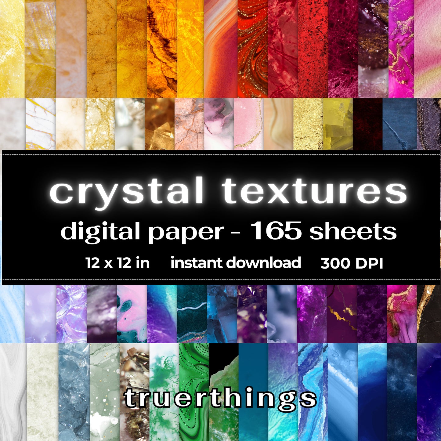 Crystal Printable Paper Textures Colorful Gemstone Marbled Digital Paper Backgrounds Rainbow Paper Bundle Junk Journal Textures Scrapbook