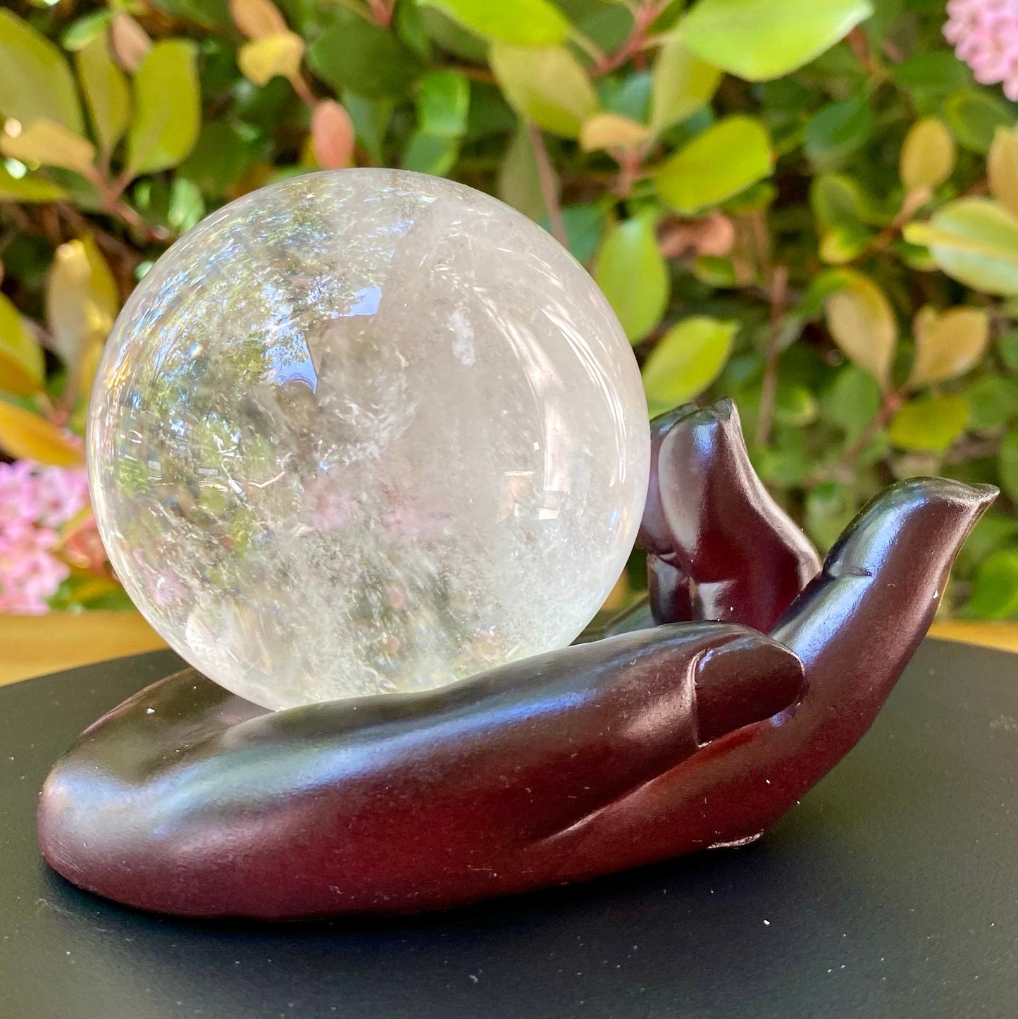 Hand Shaped Display Dish- Hand Carved Polished Dark Wood Crystal Ball Holder, Palm Tarot Card Altar Bowl, Collector Stand- Unique Home Decor