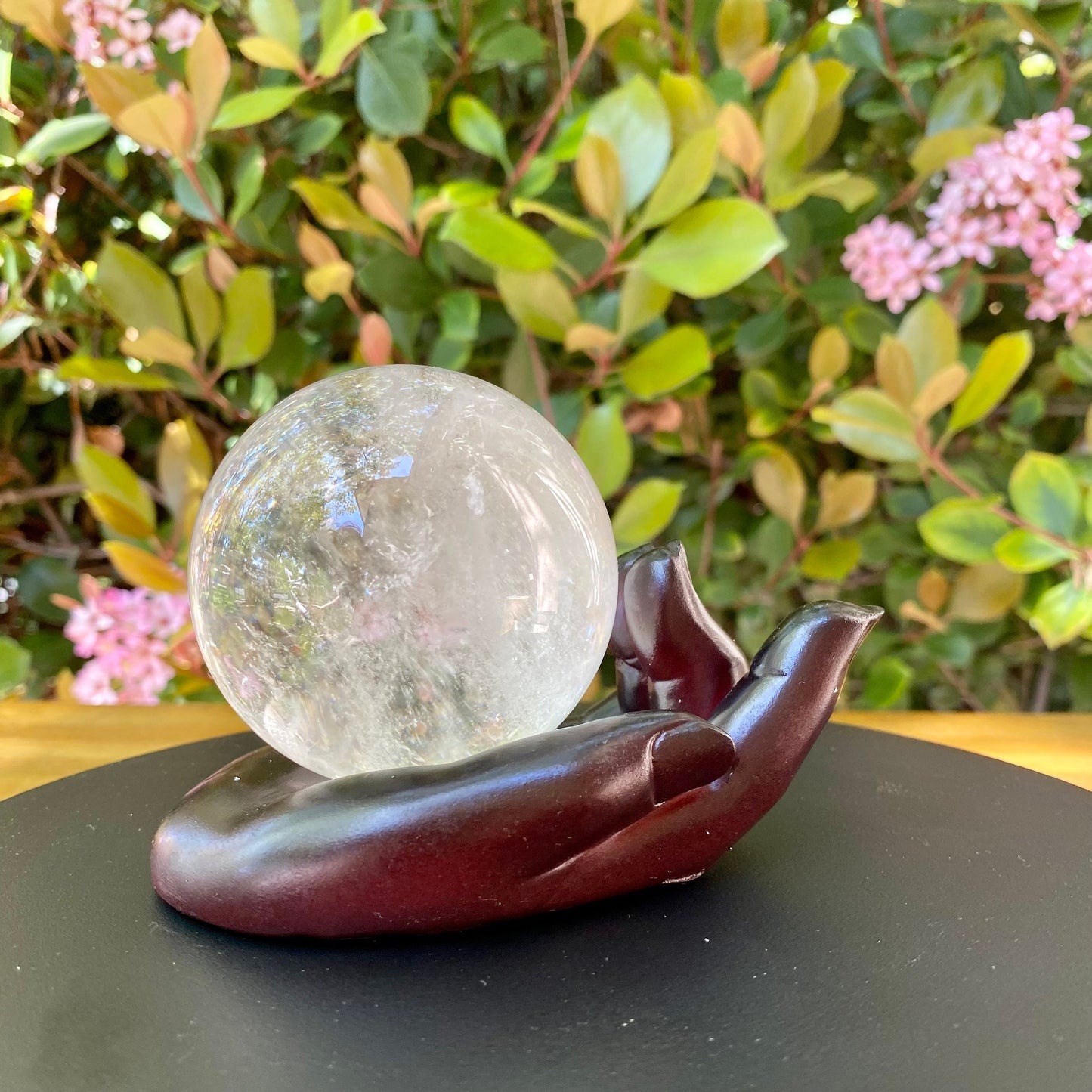 Hand Shaped Display Dish- Hand Carved Polished Dark Wood Crystal Ball Holder, Palm Tarot Card Altar Bowl, Collector Stand- Unique Home Decor