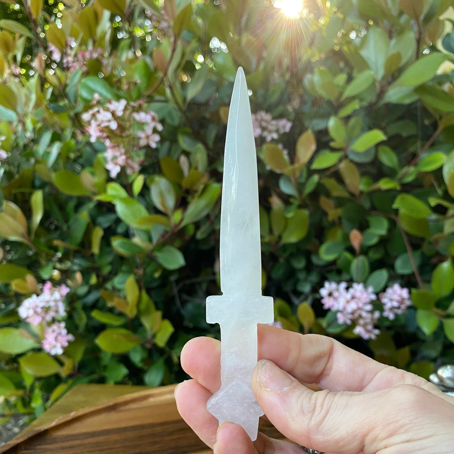 Clear Quartz Crystal Sword, White Selenite Wand & wand stand, witch’s blade, polished carved dagger crystal clear quartz sword handmade