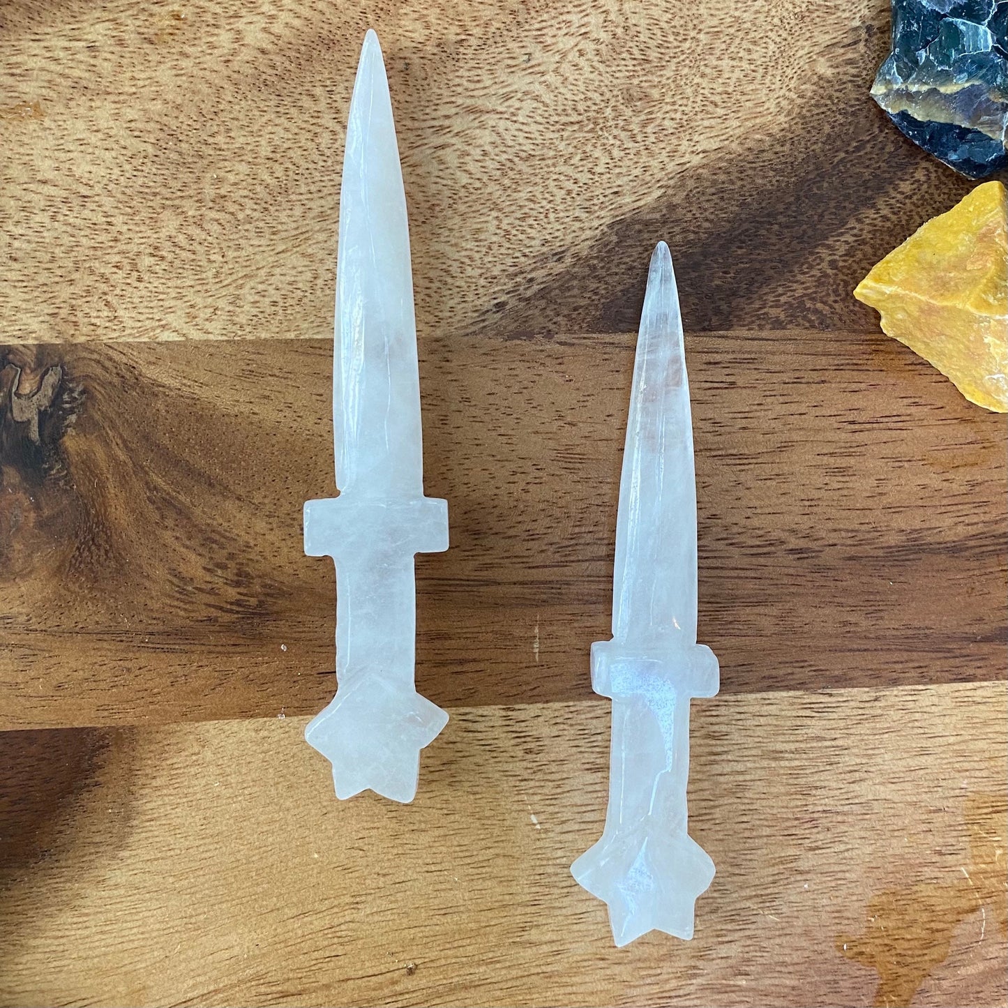 Clear Quartz Crystal Sword, White Selenite Wand & wand stand, witch’s blade, polished carved dagger crystal clear quartz sword handmade