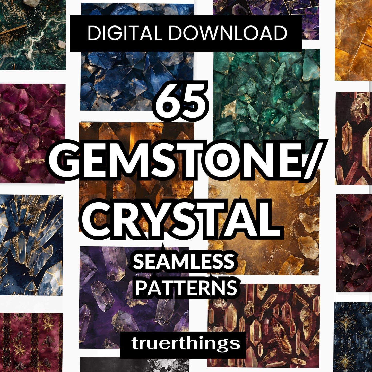 Crystal Seamless Patterns Digital Paper- Gemstone Seamless Prints Digital Download, Rainbow  Backgrounds, Magical Jewel Scrapbooking Bundle