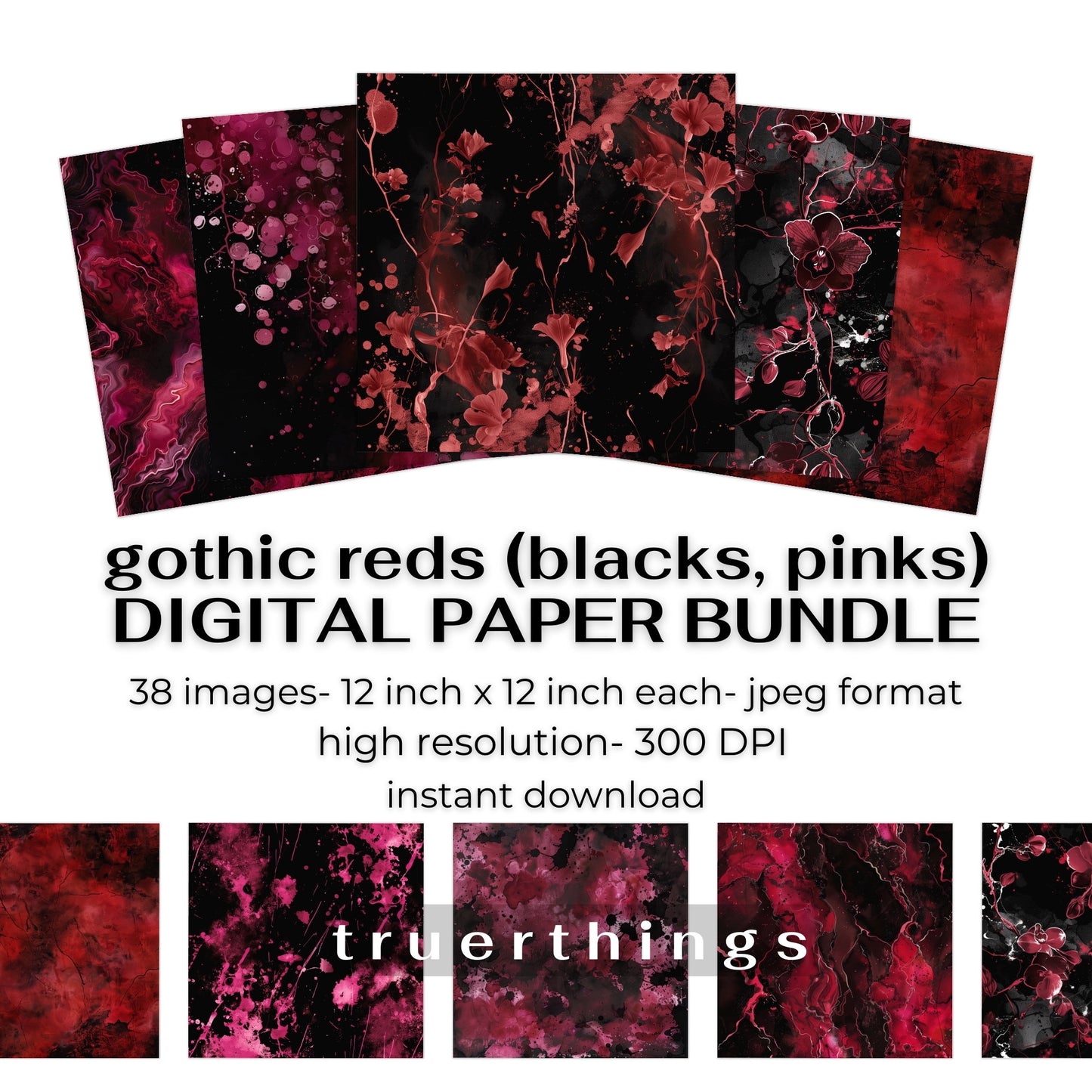 Red Dark Romance Digital Paper Bundle- Blood Red Goth Printable Paper Texture, Witchy Paper Gothic Backgrounds, Wine Stain Red Dye Scrapbook