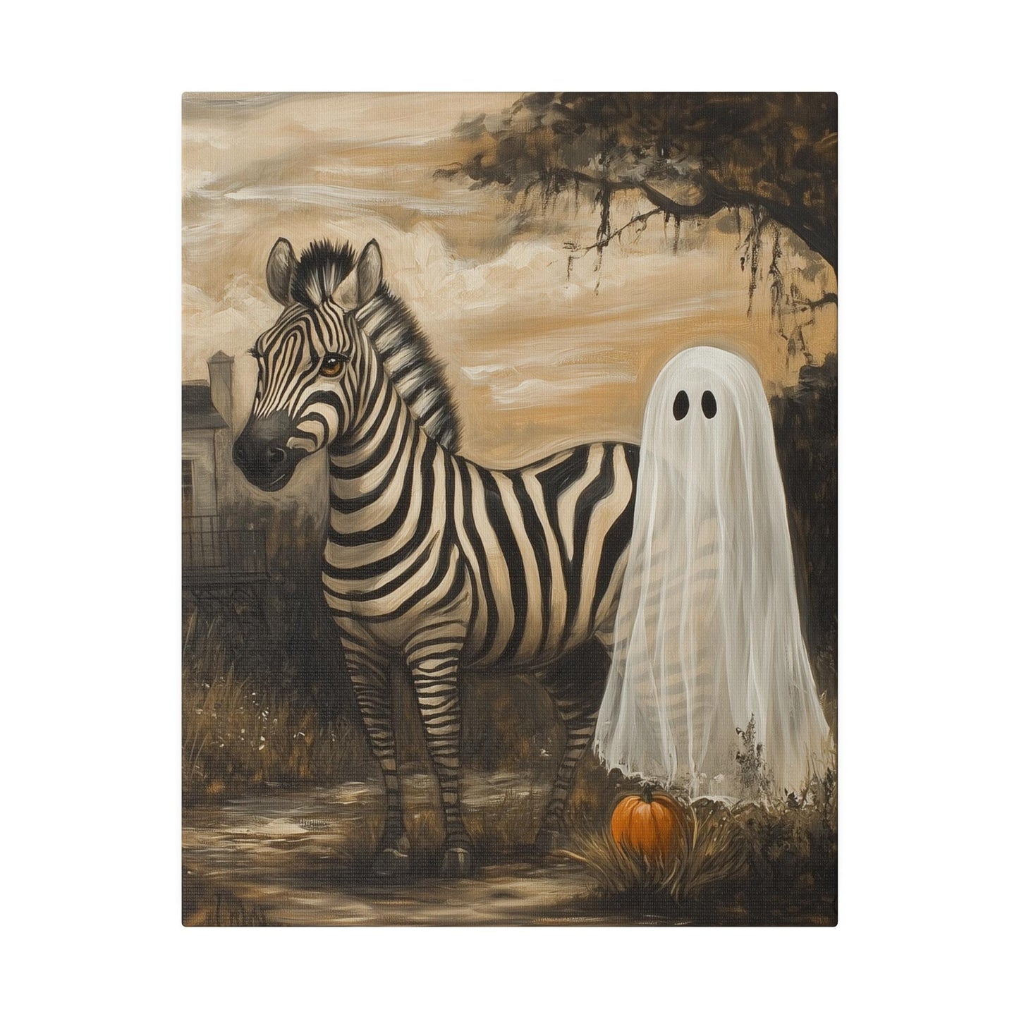 Ghost Zebra Painting Halloween Decor Wall Art Funny Ghost Painting on Canvas with Zebra Safari Halloween Painting