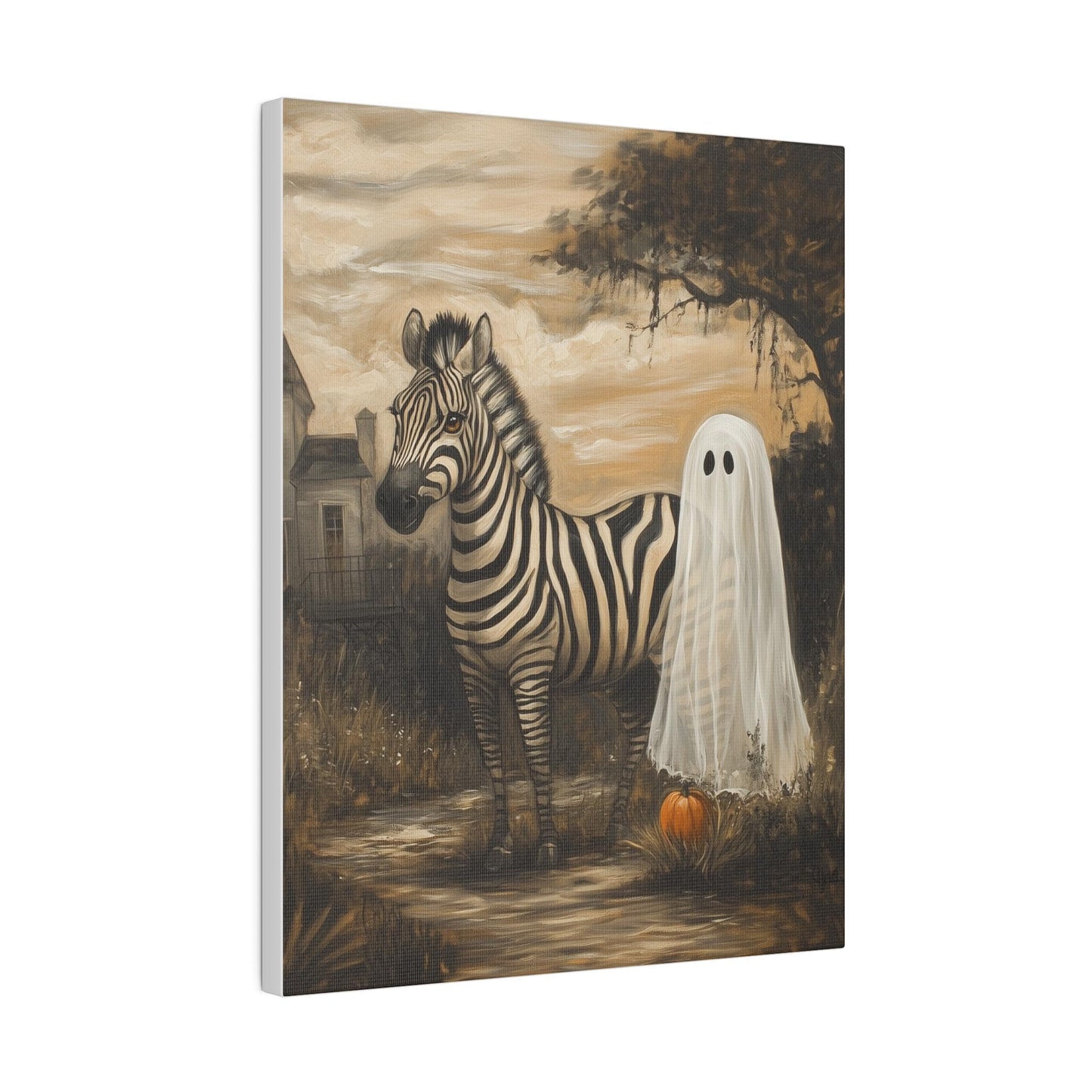 Ghost Zebra Painting Halloween Decor Wall Art Funny Ghost Painting on Canvas with Zebra Safari Halloween Painting