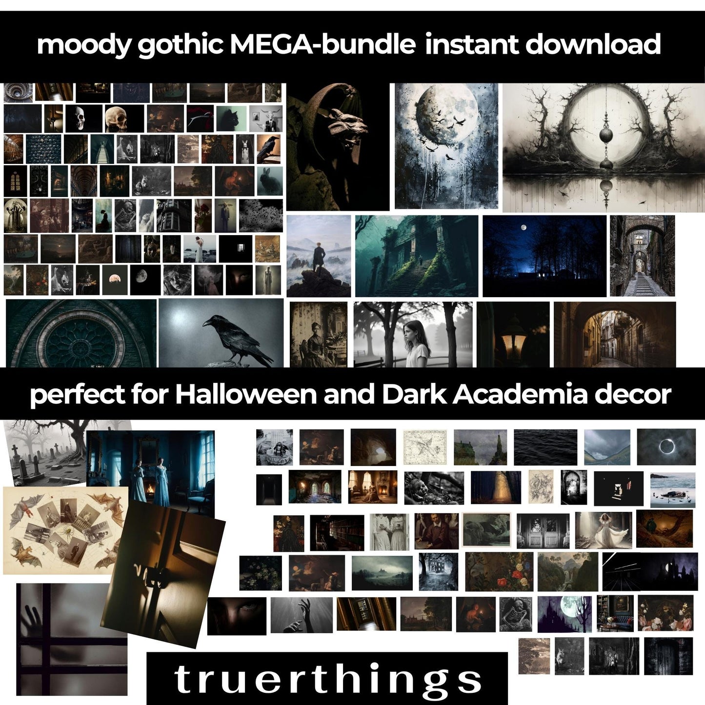 Moody Gothic Mega Bundle Gallery Wall Digital Art Halloween Victorian Digital Download Antique Prints Dark Academia Whimsigoth Moody Florals