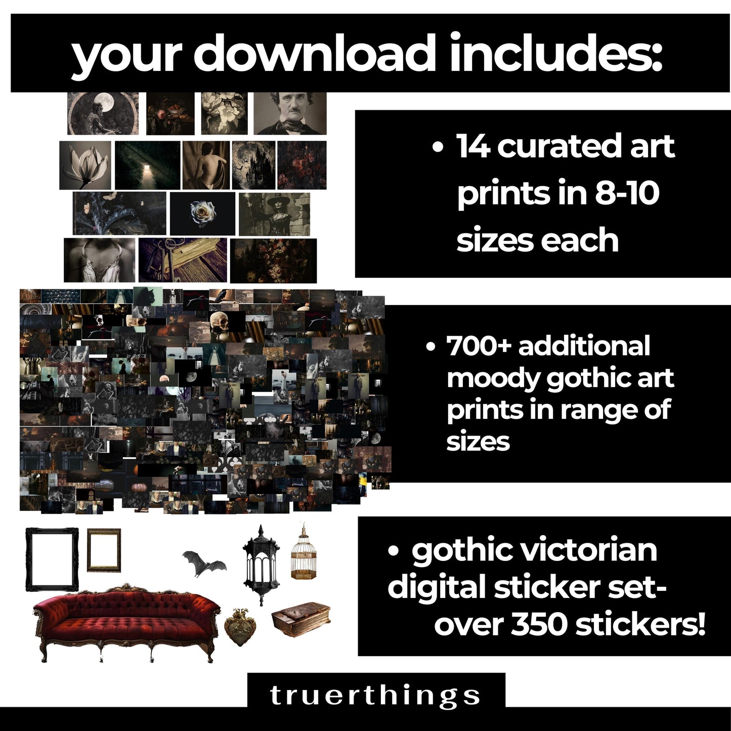 Moody Gothic Mega Bundle Gallery Wall Digital Art Halloween Victorian Digital Download Antique Prints Dark Academia Whimsigoth Moody Florals