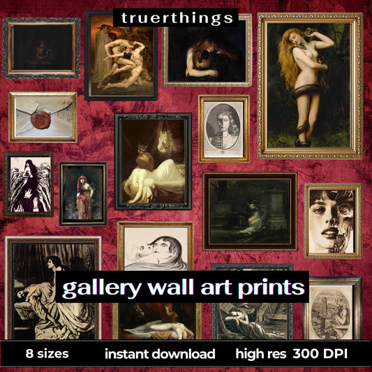 Victorian Vampire Digital Download Gallery Wall Art Gothic Romance Printable Bundle Vintage Halloween Decor Spooky Collage Kit Dark Academia